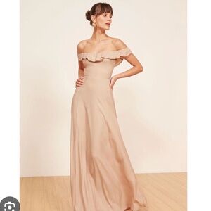 Reformation Blush Pink Verbena Ruffle Off-the-Shoulder Evening Maxi Gown Dress 6